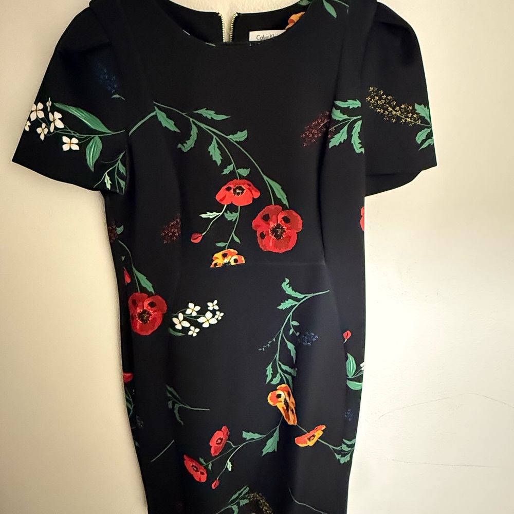 Calvin Klein Black Dress with Red Floral Design